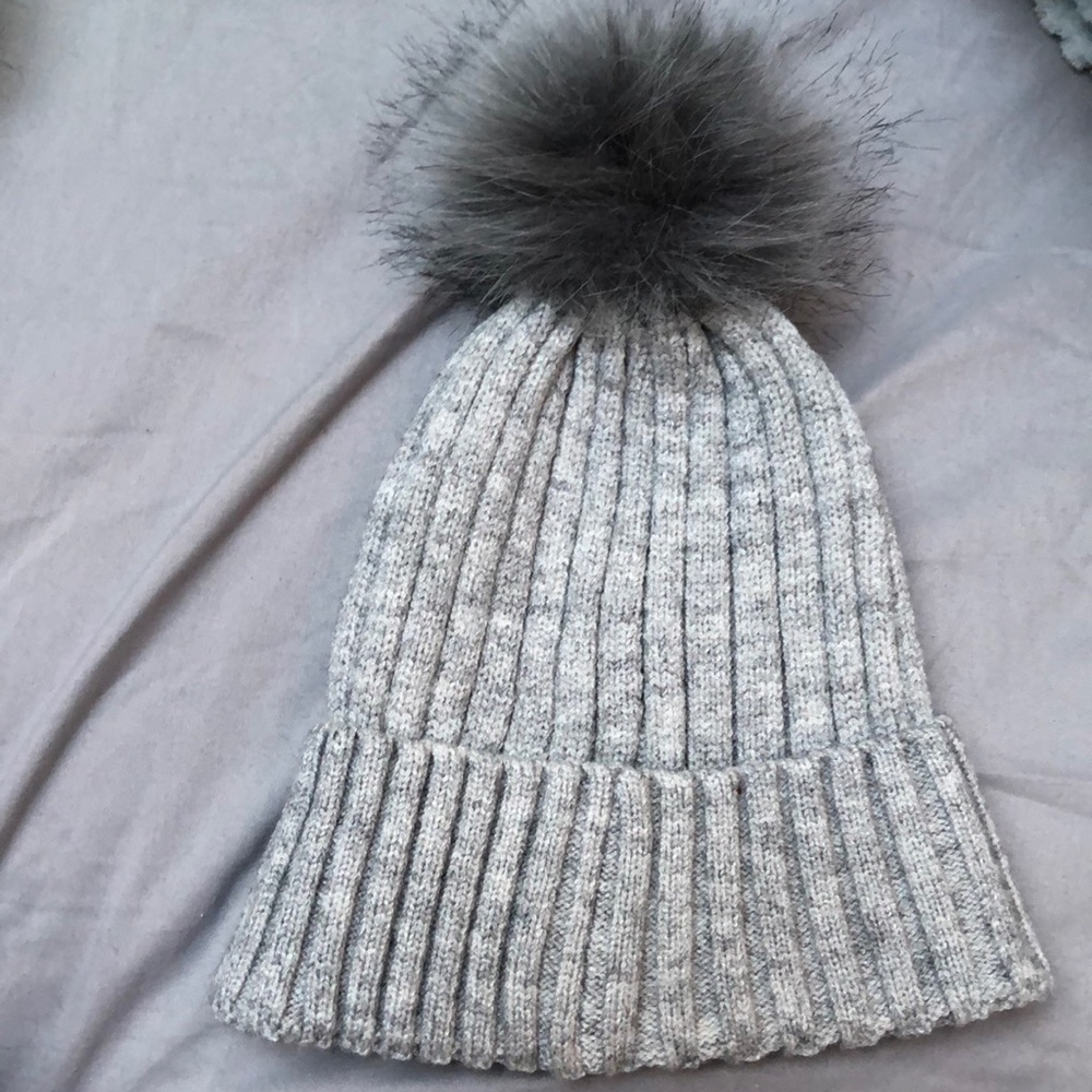 Grey fluffy winter hat